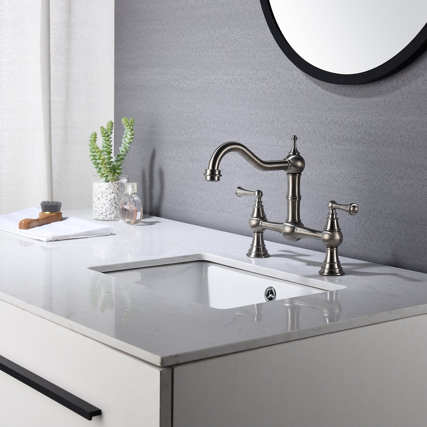 Double Handle Widespread Kitchen Faucet with Traditional Handles,Bridge Dual Handles Kitchen Faucet,Kitchen sink faucet
