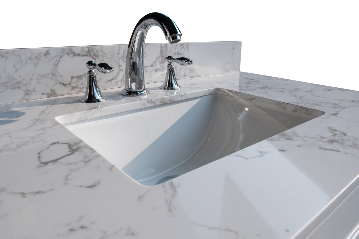 61''x22" bathroom stone vanity top engineered stone carrara white marble color with double rectangle undermount ceramic sink