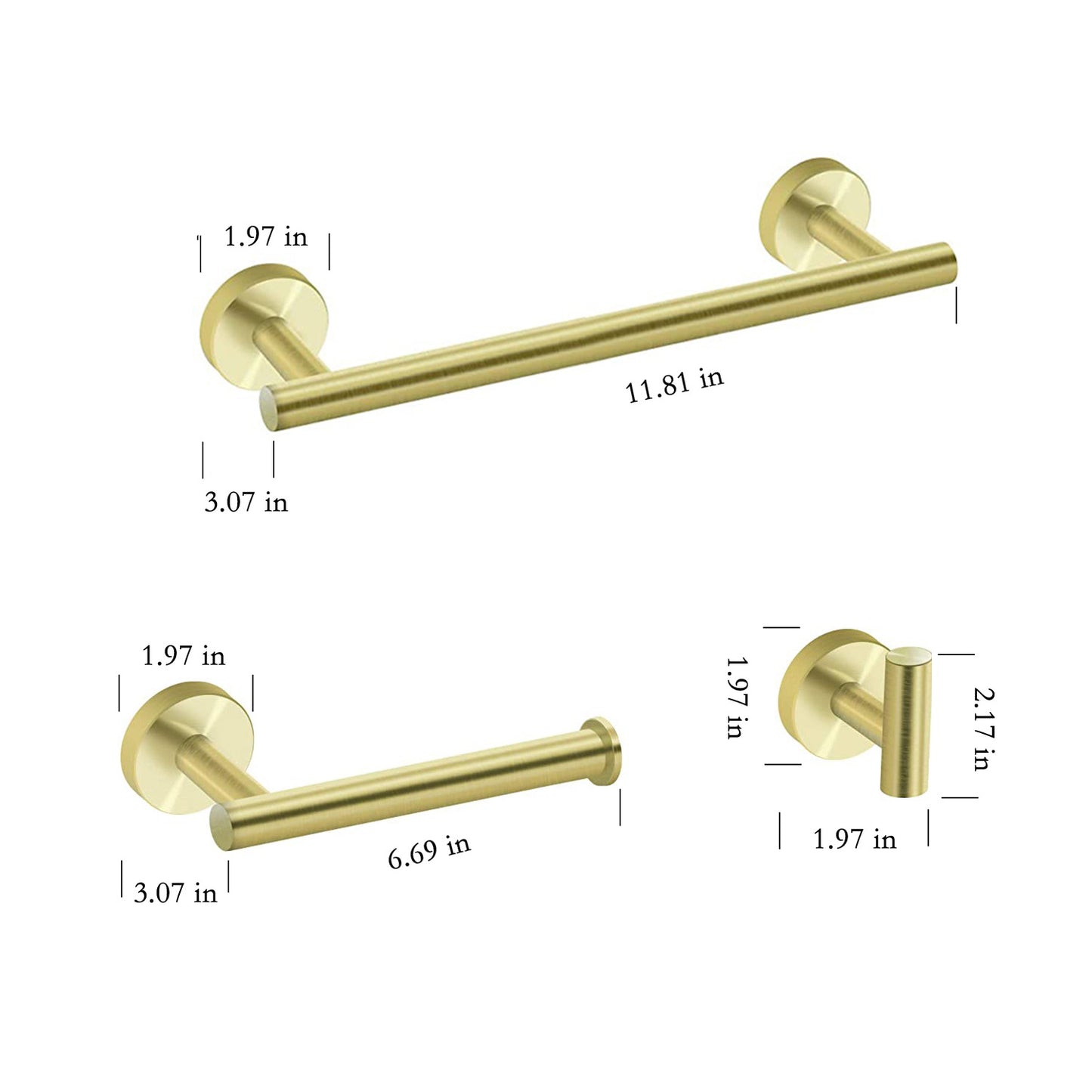 3-Piece Bathroom Hardware Set with Toilet Paper Holder, Towel Ring, Adjustable Towel Bar