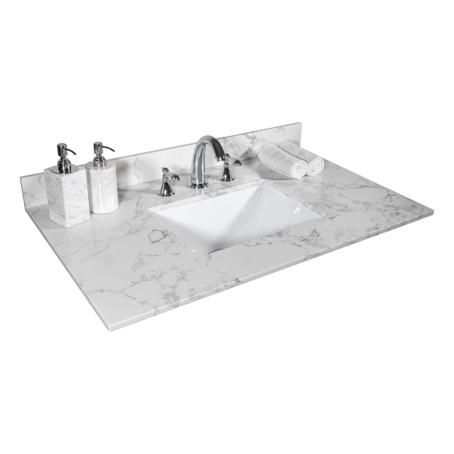31inch bathroom vanity top stone carrara white new style tops with rectangle undermount ceramic sink and back splash with 3 faucet hole for bathrom cabinet