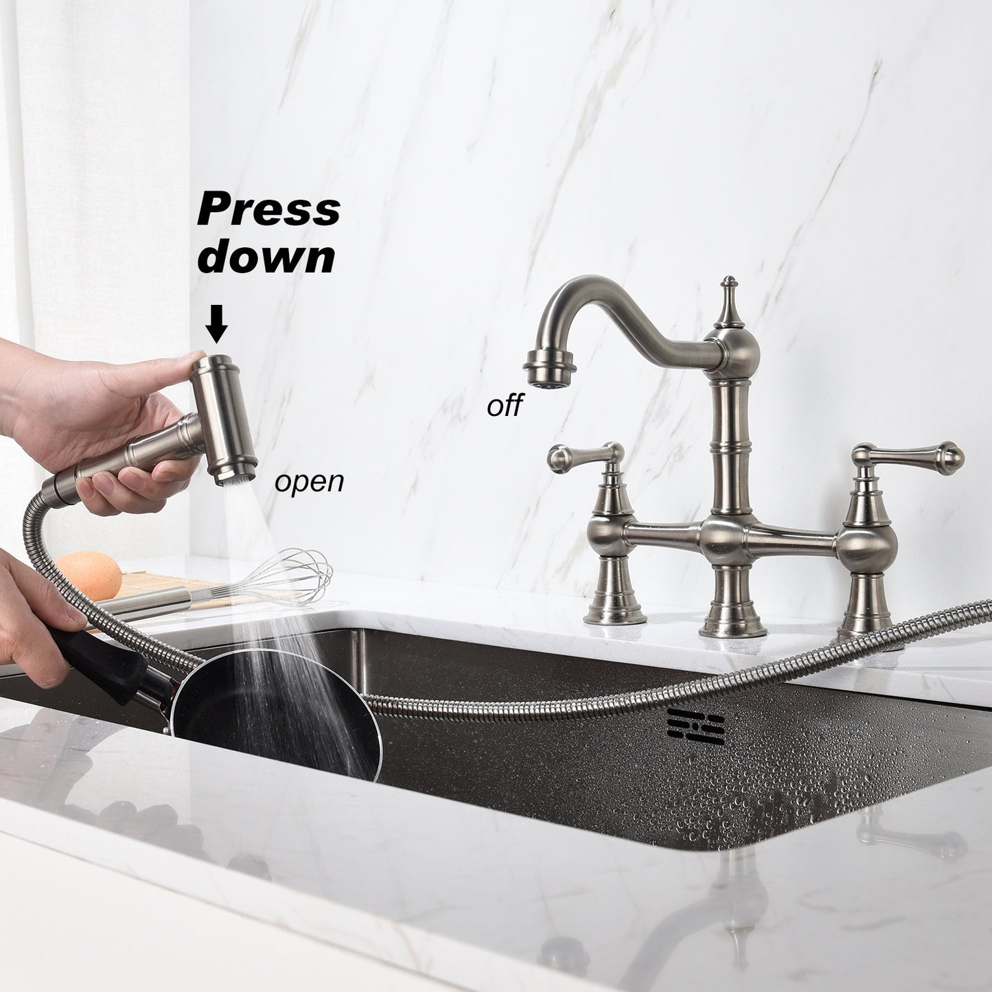Bridge Dual Handle Kitchen Faucet with Side Sprayer