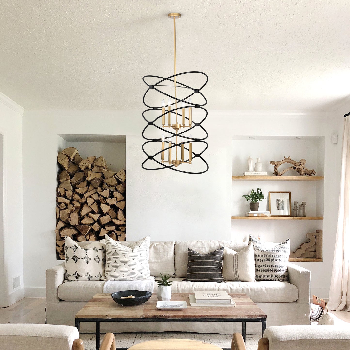 Transitional Gold/Matte Black Metal Chandelier Fixture; 8 lights ; 2-Tier-Candle Ceiling Light