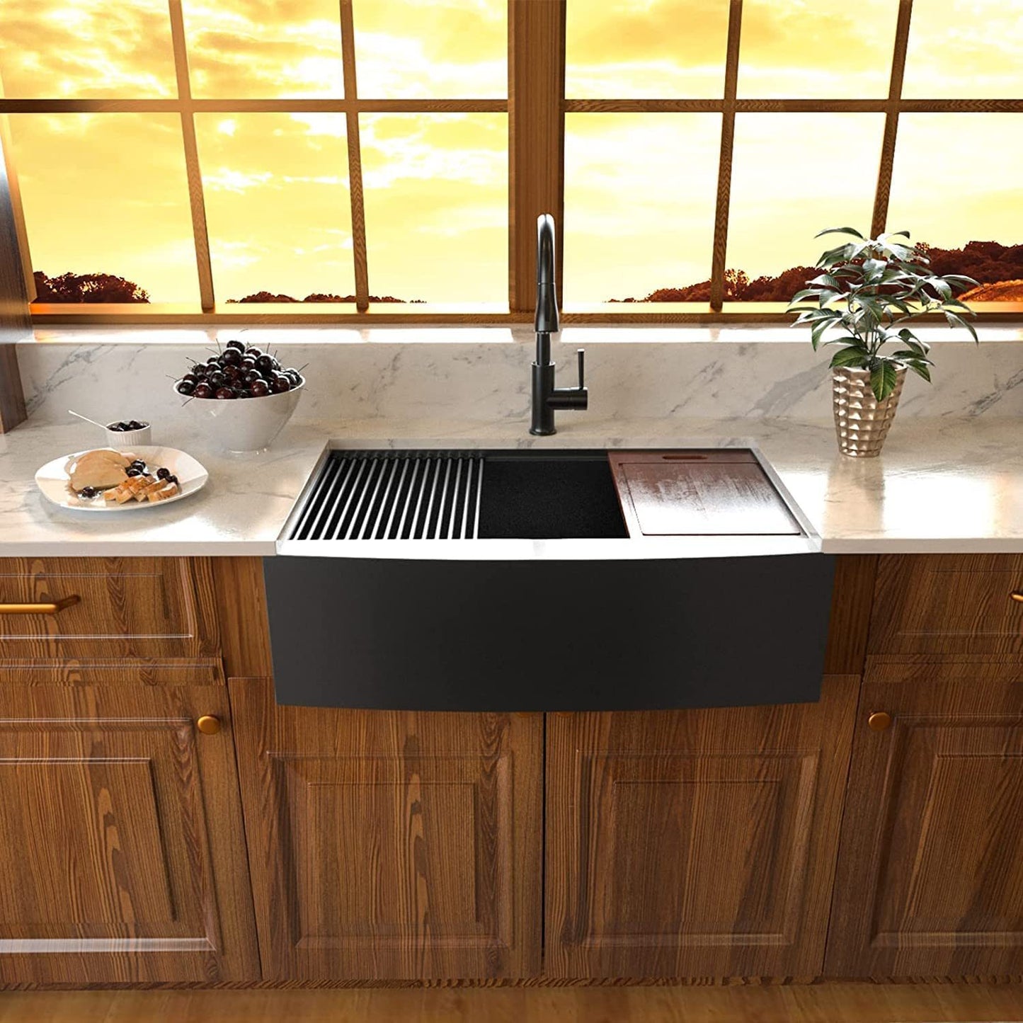 30" Gun Metal Black Farmhouse Workstation Sink