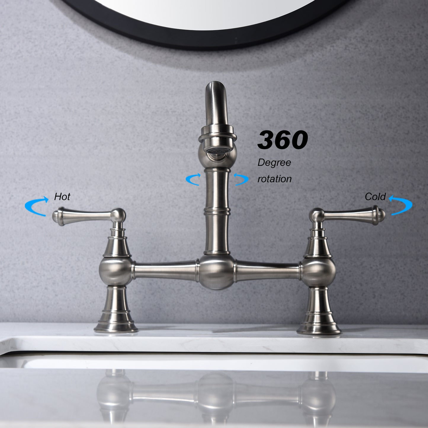 Double Handle Widespread Kitchen Faucet with Traditional Handles,Bridge Dual Handles Kitchen Faucet,Kitchen sink faucet