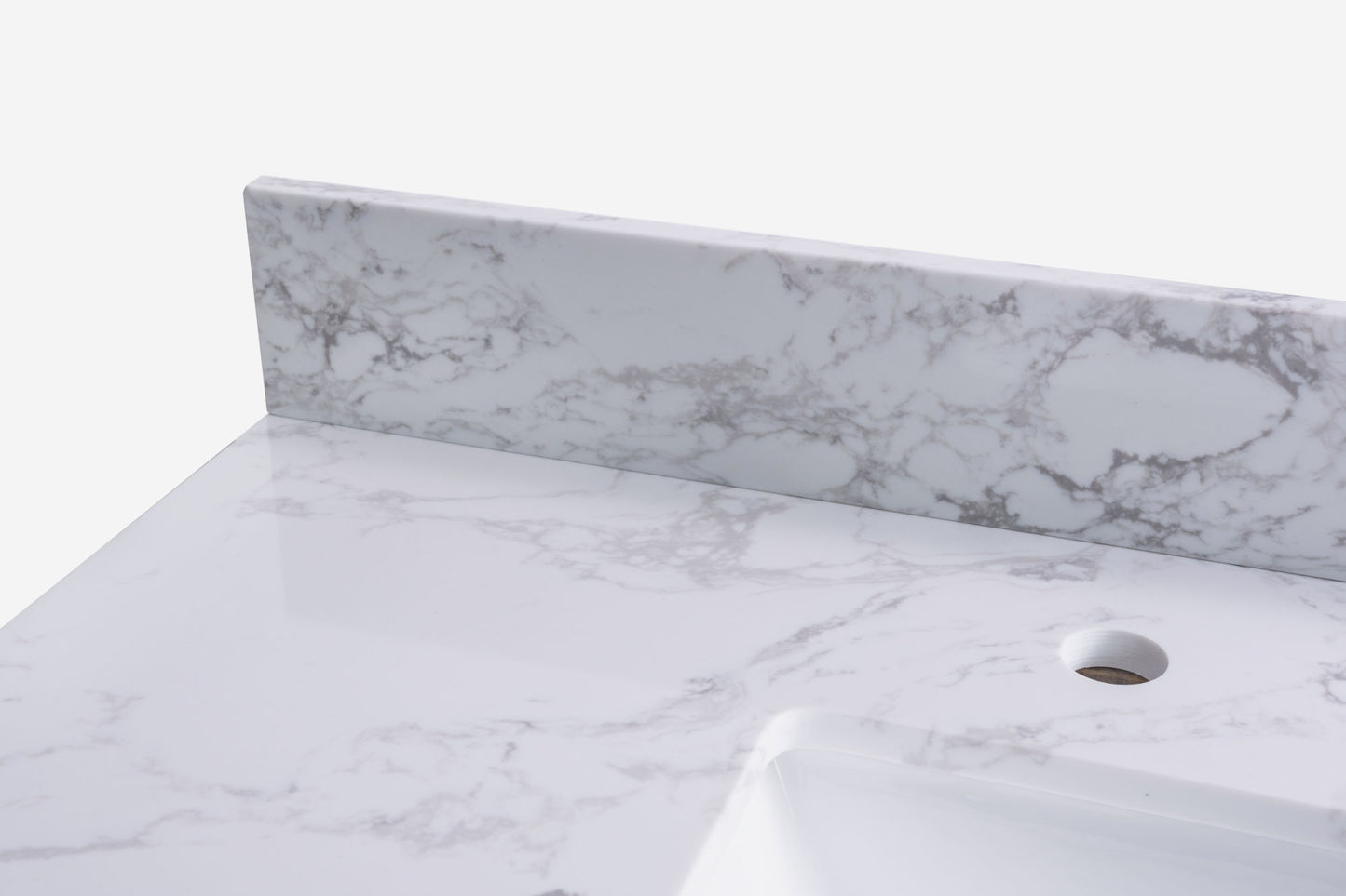 61''x22" bathroom stone vanity top engineered stone carrara white marble color with double rectangle undermount ceramic sink