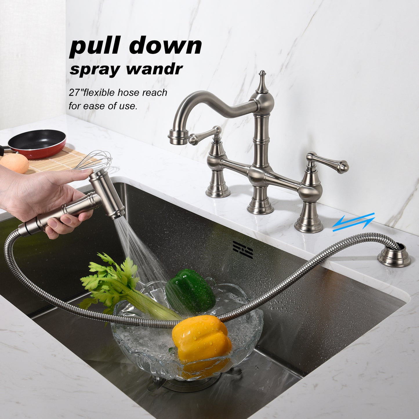 Bridge Dual Handle Kitchen Faucet with Side Sprayer