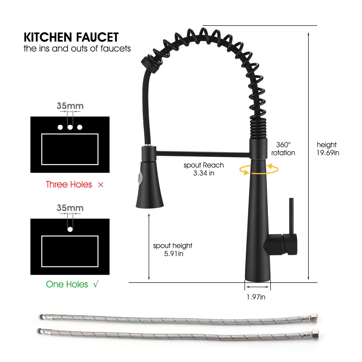 Kitchen Faucet with Pull Down Sprayer Matte Black