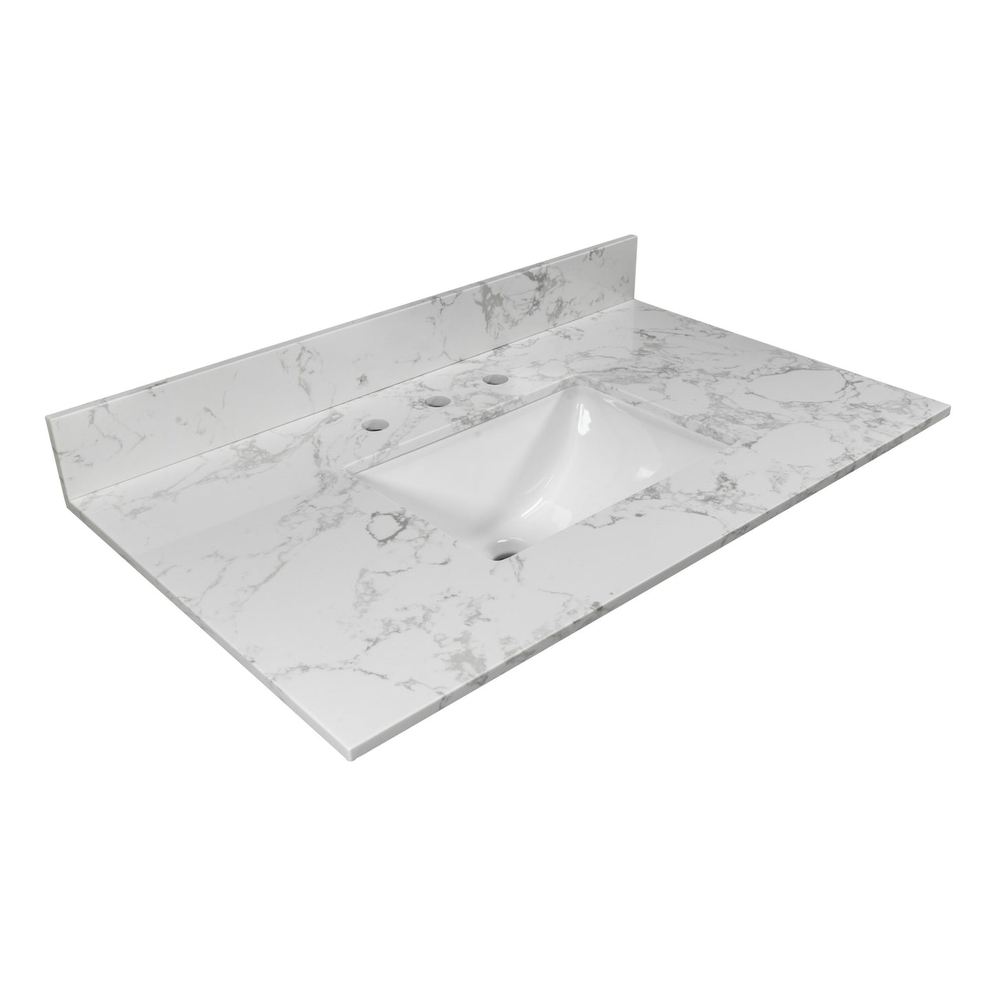 31inch bathroom vanity top stone carrara white new style tops with rectangle undermount ceramic sink and back splash with 3 faucet hole for bathrom cabinet