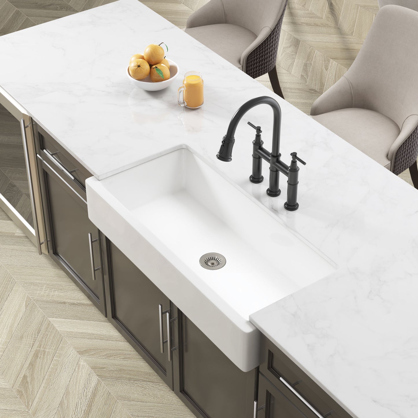 36" Farmhouse/Apron Front White Ceramic Large Basin Kitchen Sink