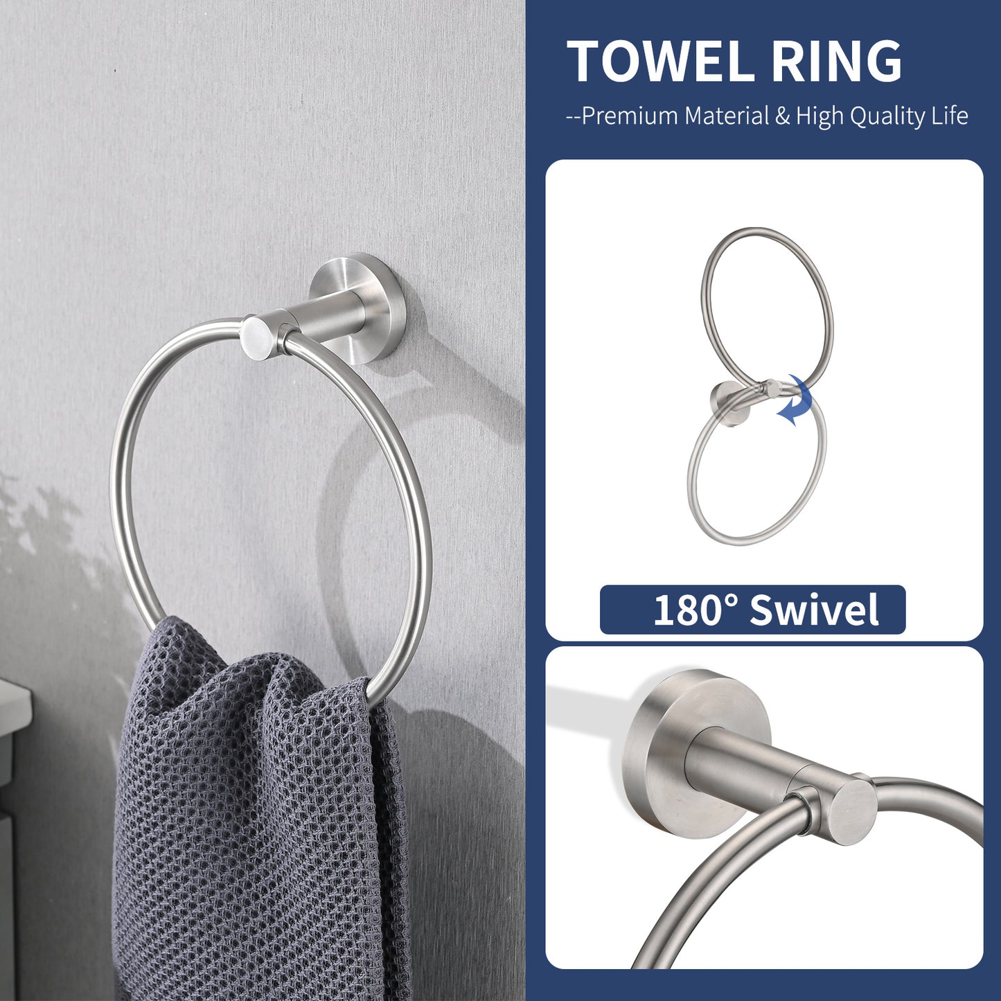 Brushed Nickel Bathroom Towel and Hardware Set 4 Pieces