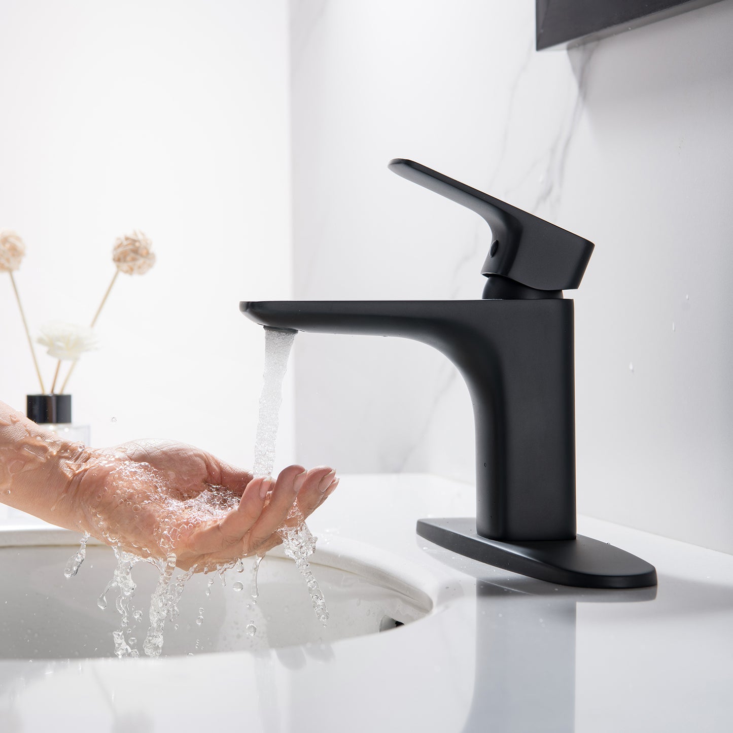 Black Bathroom Faucet Single Handle Bathroom Sink Faucet with Deck Plate RBF65012MBP
