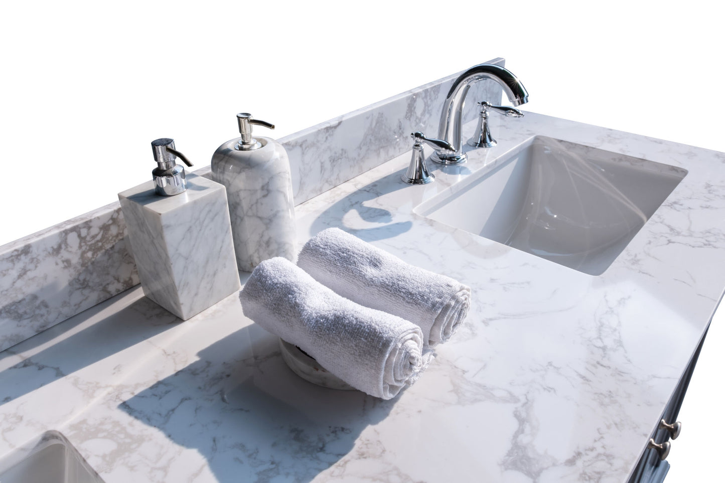 61''x22" bathroom stone vanity top engineered stone carrara white marble color with double rectangle undermount ceramic sink