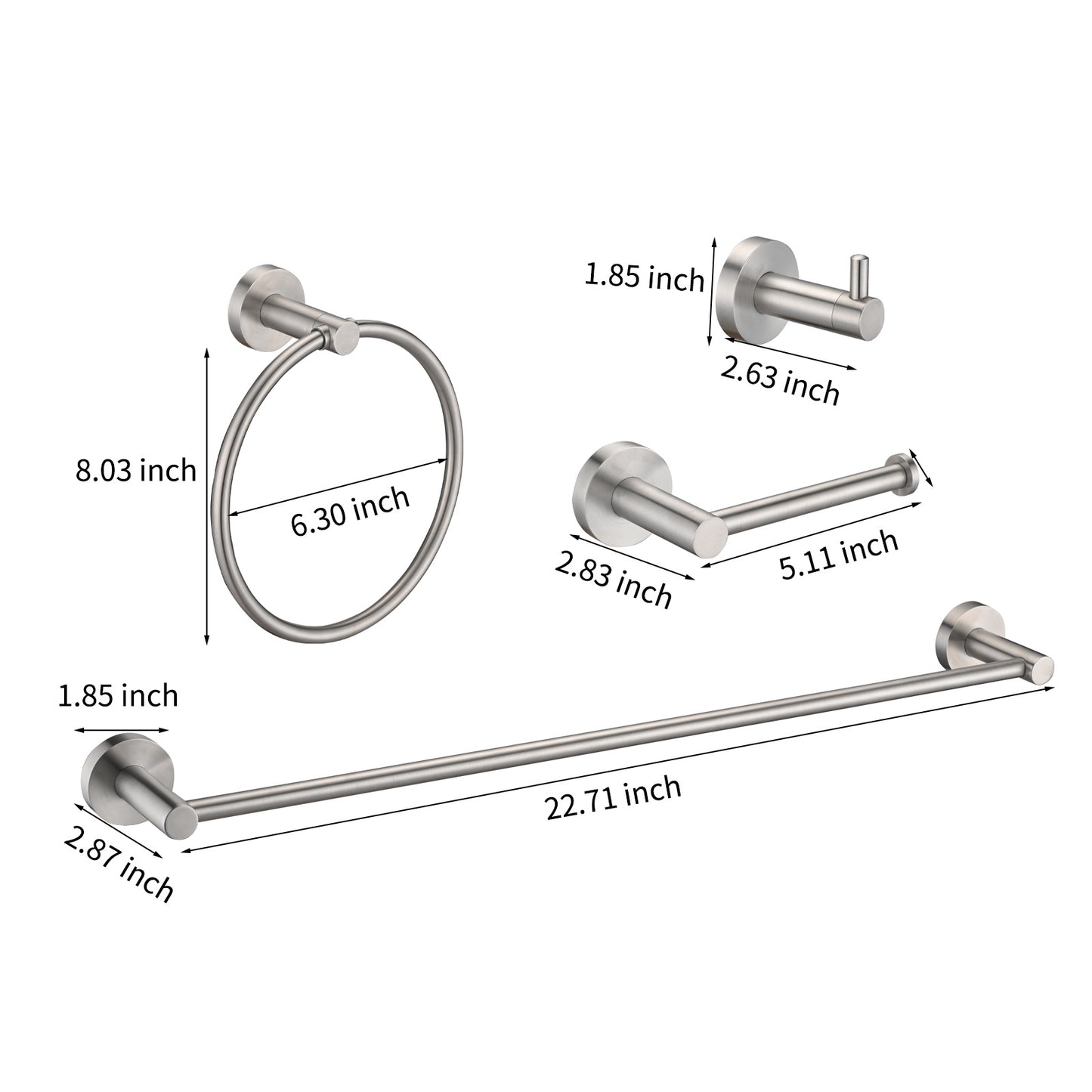 Brushed Nickel Bathroom Towel and Hardware Set 4 Pieces