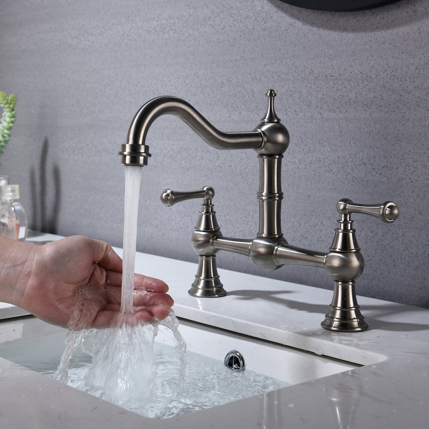 Double Handle Widespread Kitchen Faucet with Traditional Handles,Bridge Dual Handles Kitchen Faucet,Kitchen sink faucet
