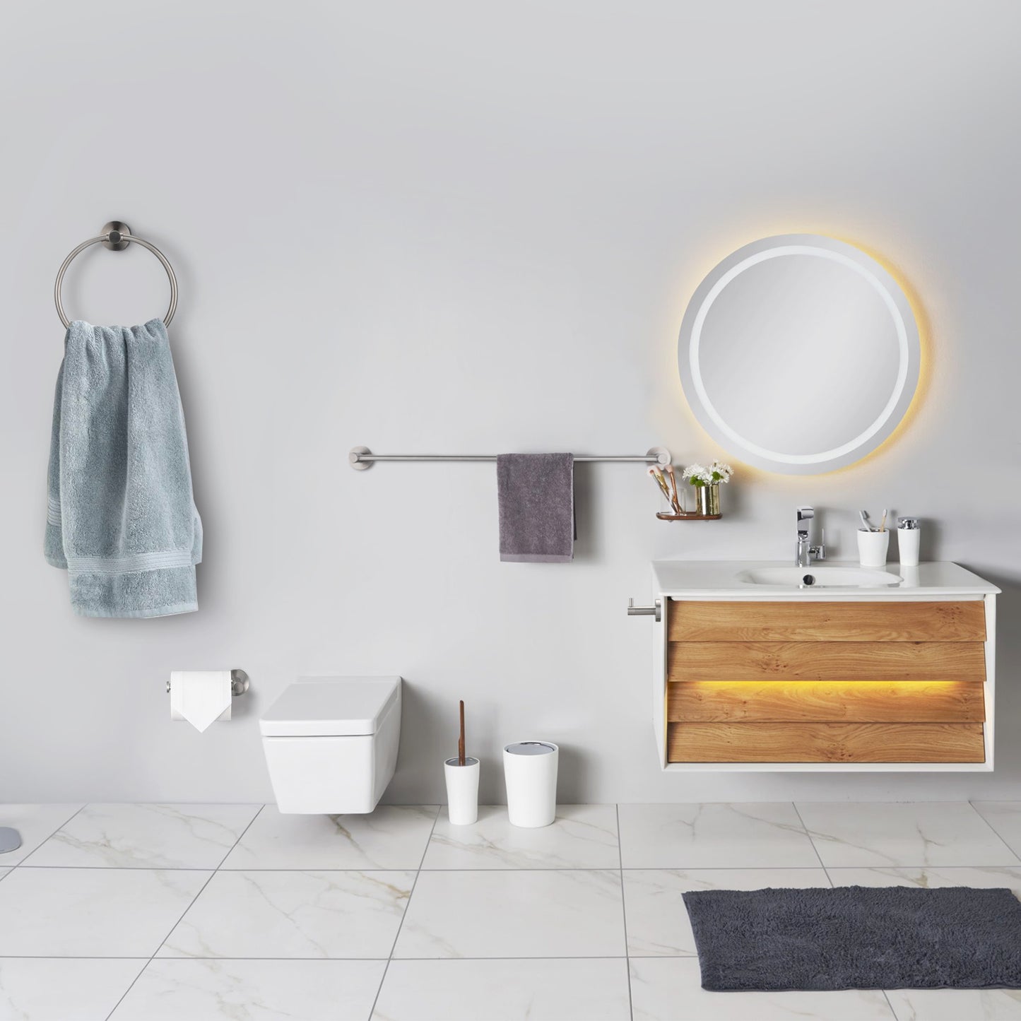 Brushed Nickel Bathroom Towel and Hardware Set 4 Pieces
