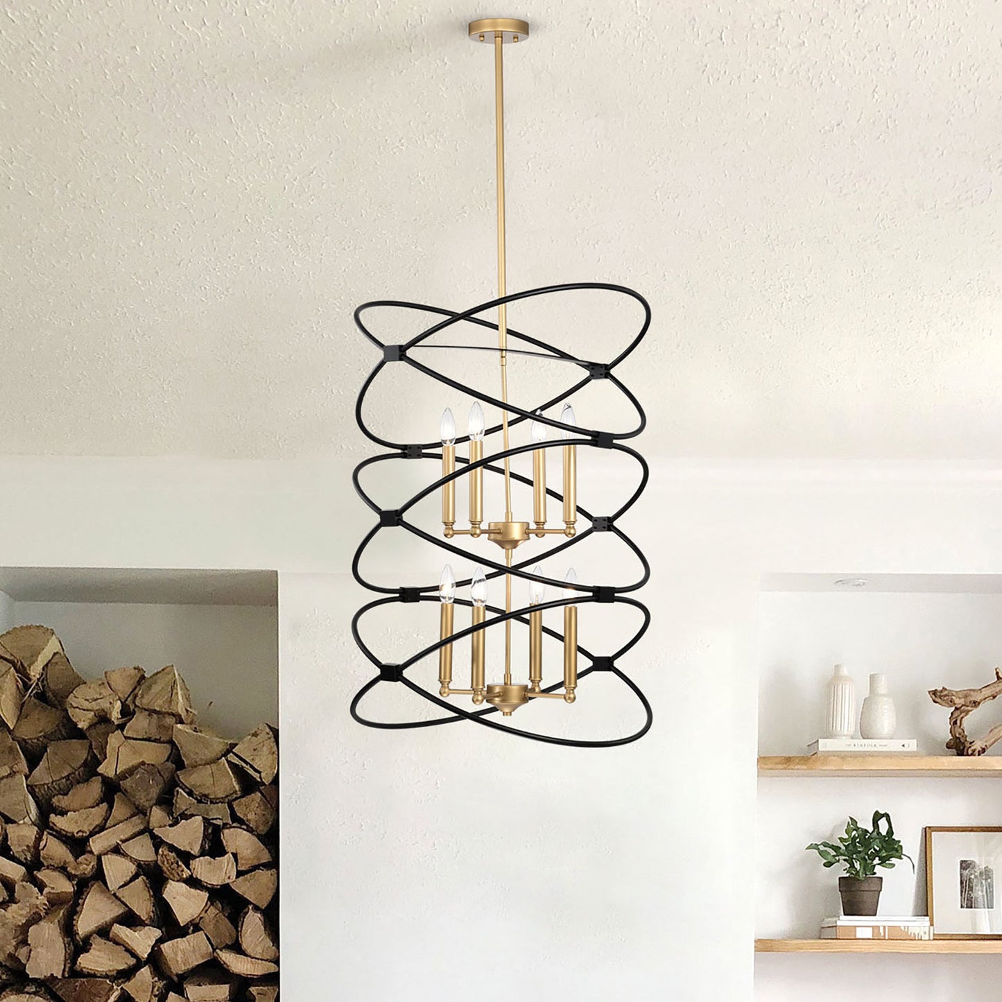 Transitional Gold/Matte Black Metal Chandelier Fixture; 8 lights ; 2-Tier-Candle Ceiling Light