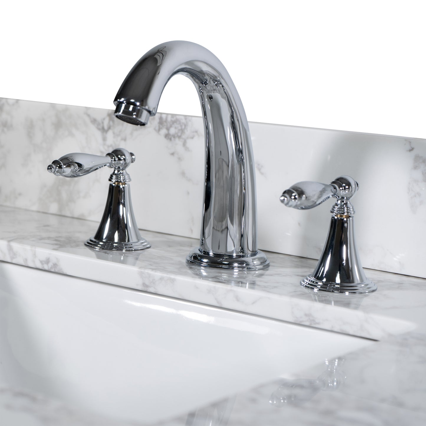 61''x22" bathroom stone vanity top engineered stone carrara white marble color with double rectangle undermount ceramic sink