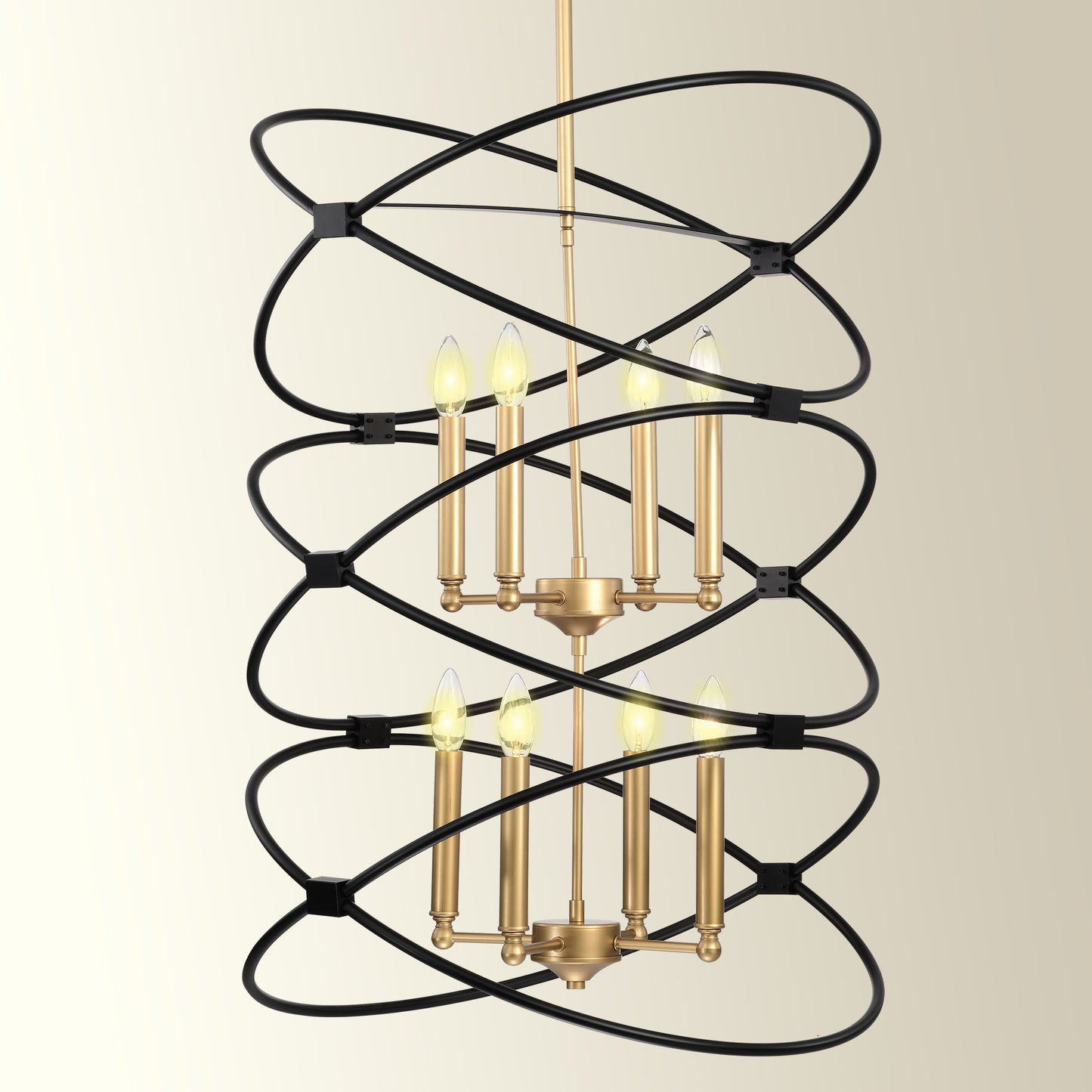 Transitional Gold/Matte Black Metal Chandelier Fixture; 8 lights ; 2-Tier-Candle Ceiling Light