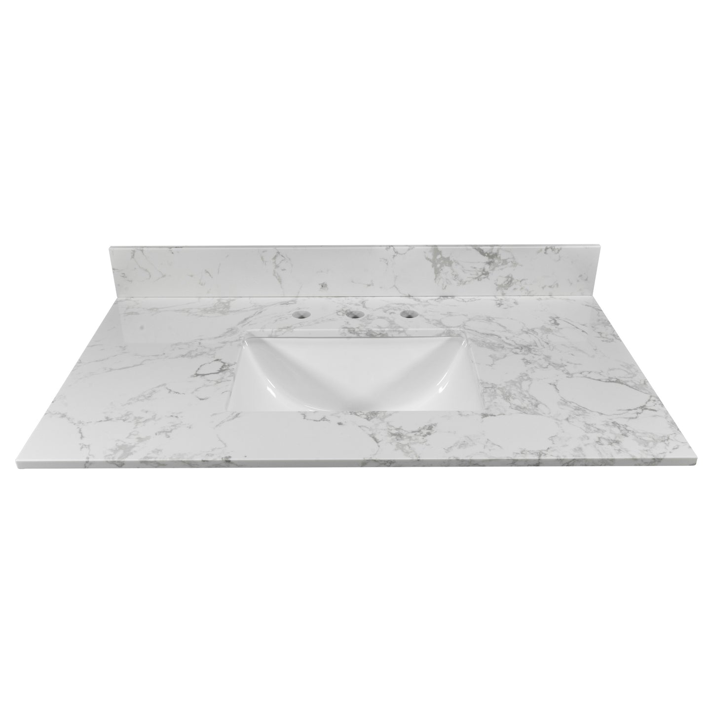 31inch bathroom vanity top stone carrara white new style tops with rectangle undermount ceramic sink and back splash with 3 faucet hole for bathrom cabinet