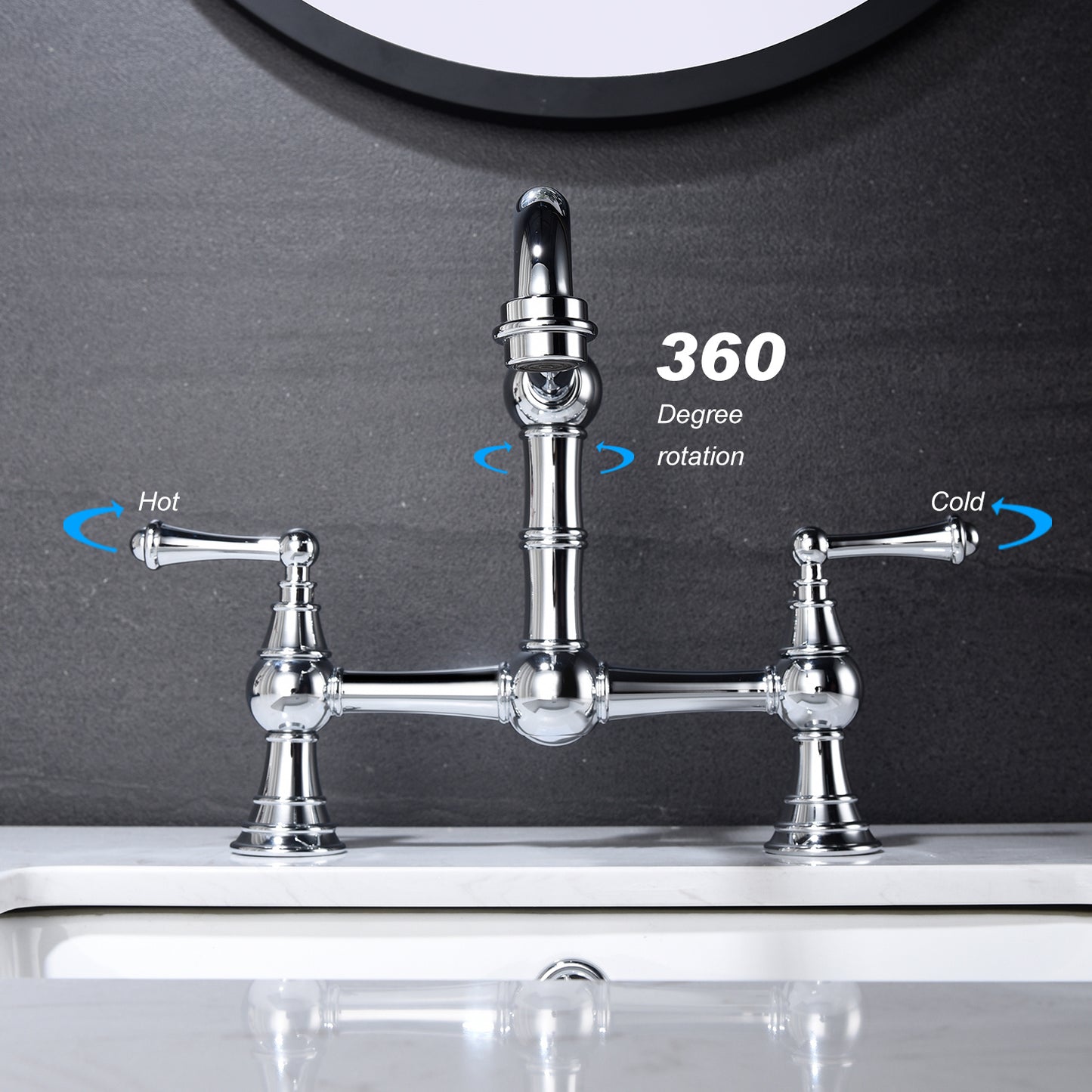 Double Handle Widespread Kitchen Faucet with Traditional Handles,Bridge Dual Handles Kitchen Faucet,Kitchen sink faucet