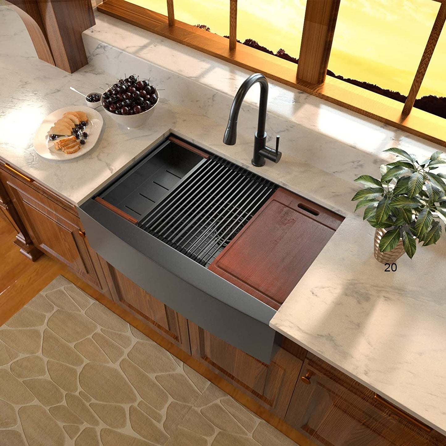 30" Gun Metal Black Farmhouse Workstation Sink
