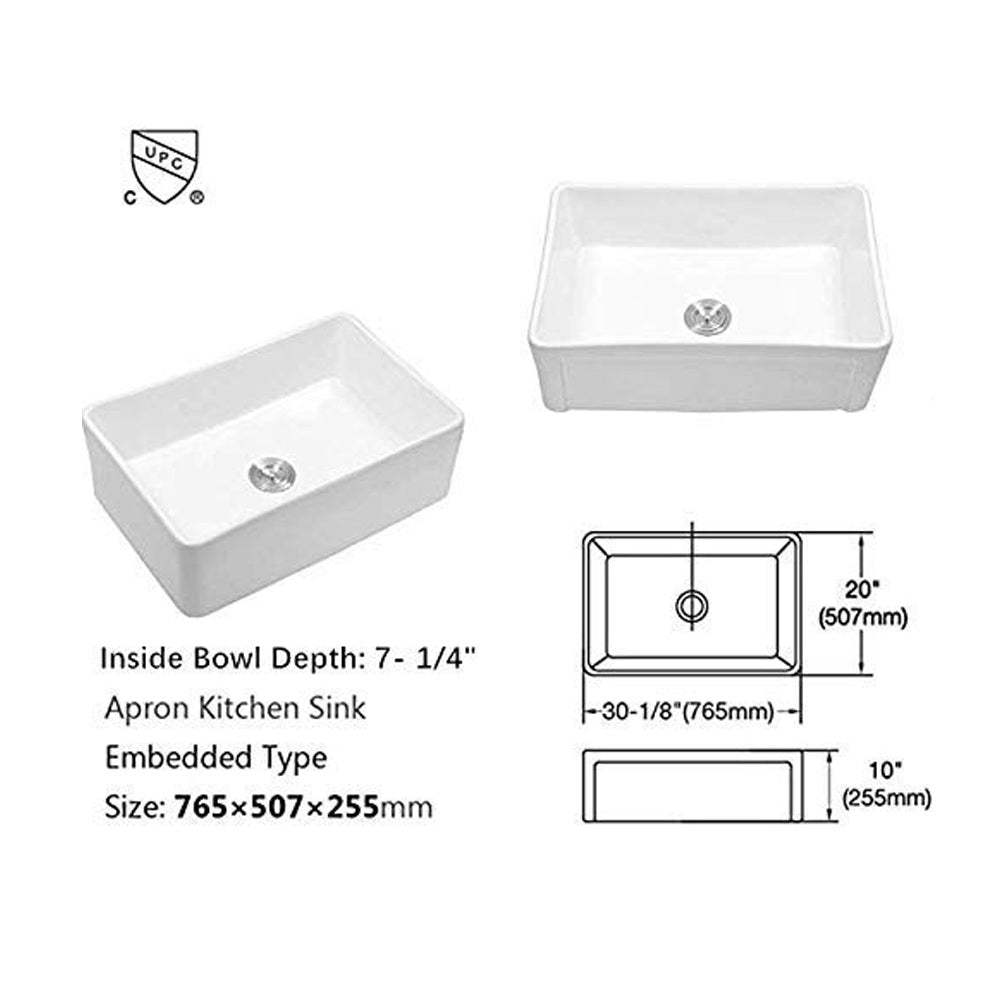 Farmhouse Kitchen Sink White Fireclay Apron Front Sink