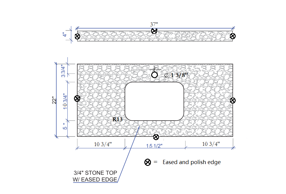 37 inches bathroom stone vanity top calacatta gray engineered marble color with undermount ceramic sink and single faucet hole with backsplash