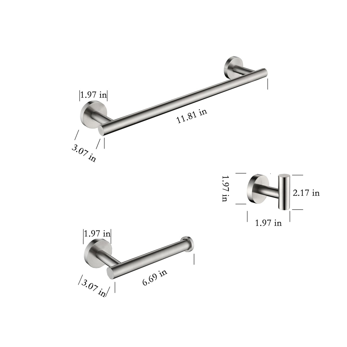 3-Piece Bathroom Hardware Set with Toilet Paper Holder, Towel Ring, Adjustable Towel Bar