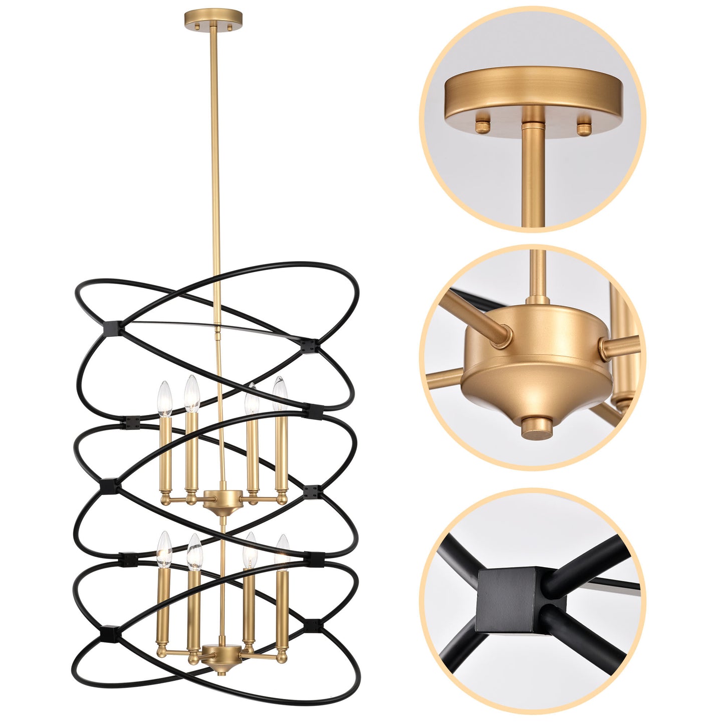 Transitional Gold/Matte Black Metal Chandelier Fixture; 8 lights ; 2-Tier-Candle Ceiling Light