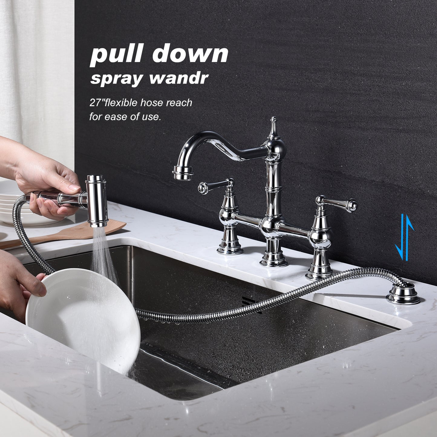 Bridge Dual Handle Kitchen Faucet with Side Sprayer
