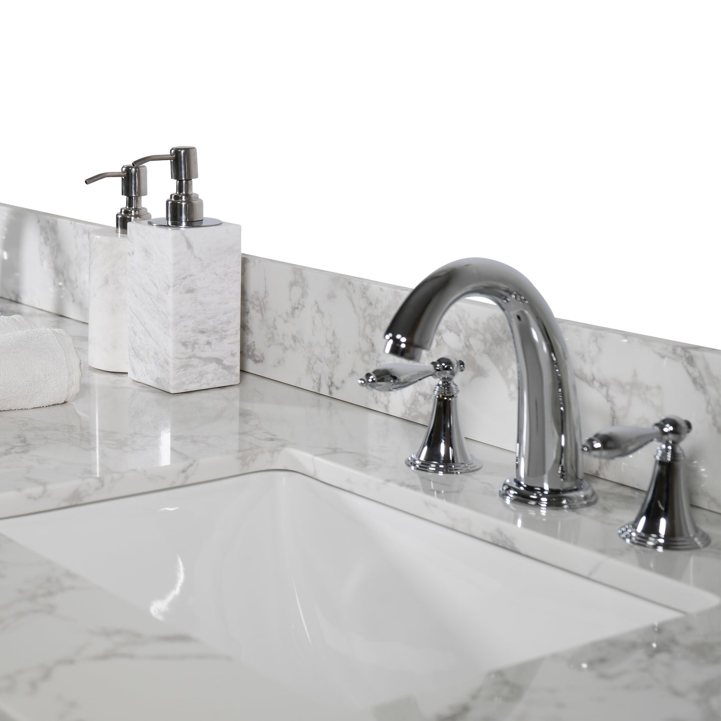 61''x22" bathroom stone vanity top engineered stone carrara white marble color with double rectangle undermount ceramic sink