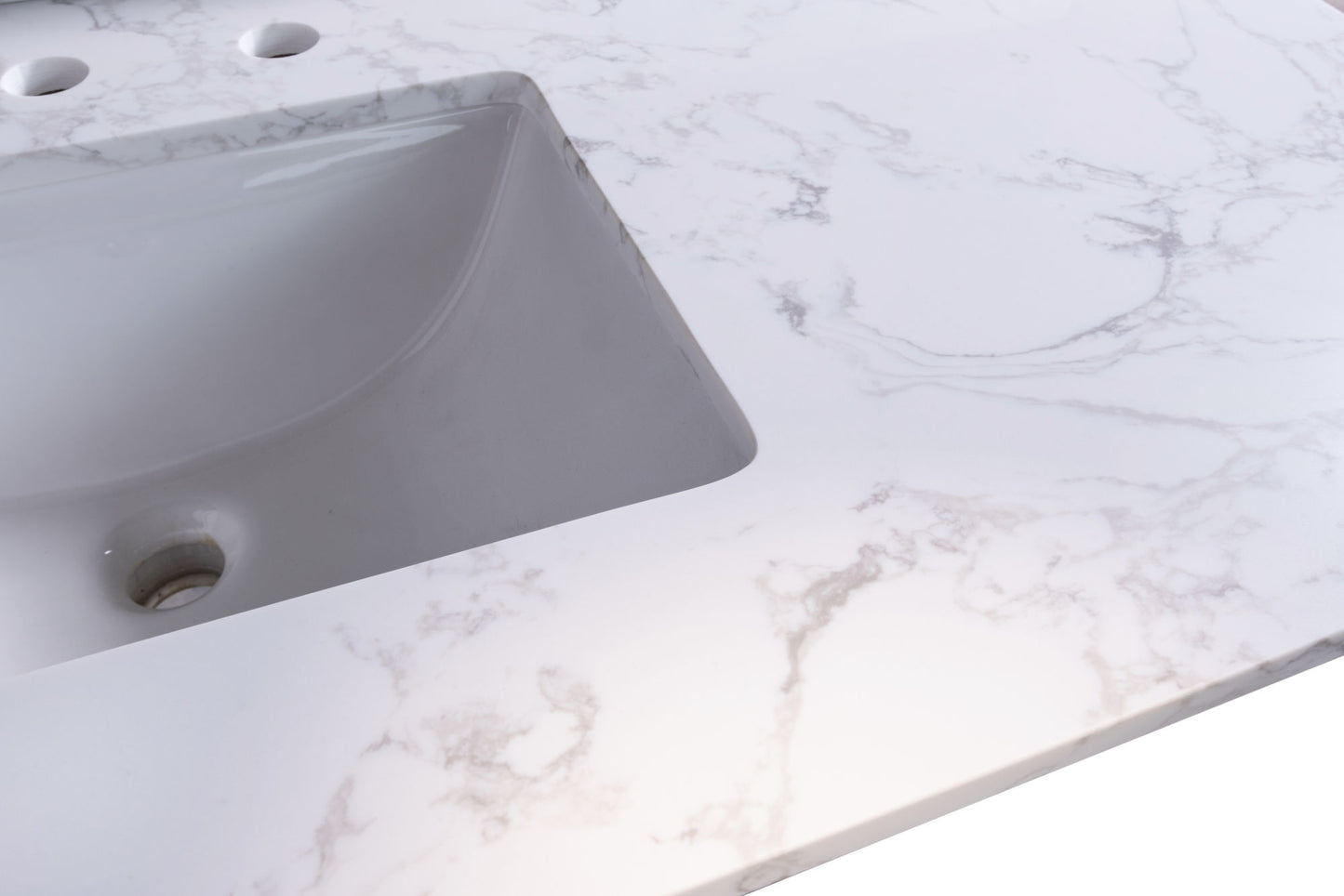 61''x22" bathroom stone vanity top engineered stone carrara white marble color with double rectangle undermount ceramic sink