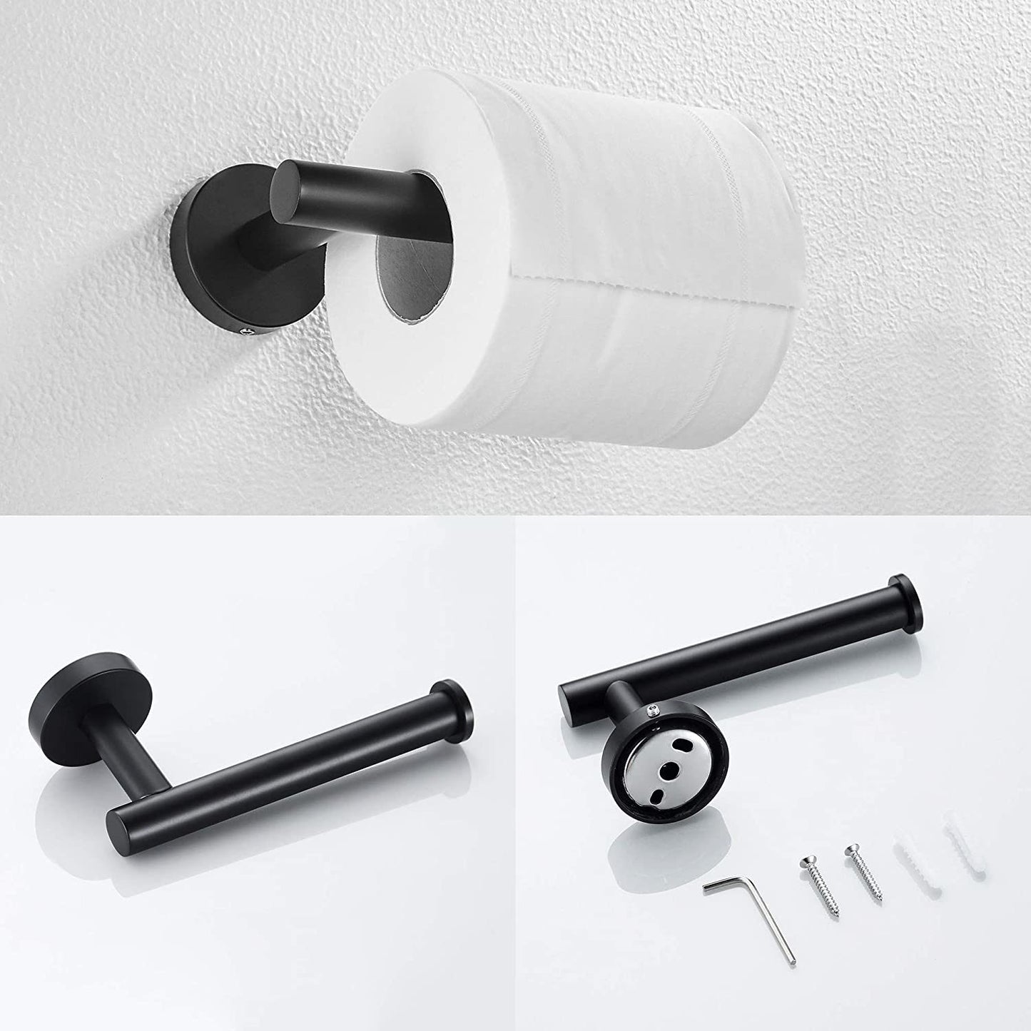 3-Piece Bathroom Hardware Set with Toilet Paper Holder, Towel Ring, Adjustable Towel Bar