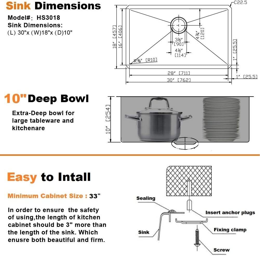 30-Inch Single Bowl Kitchen Sink