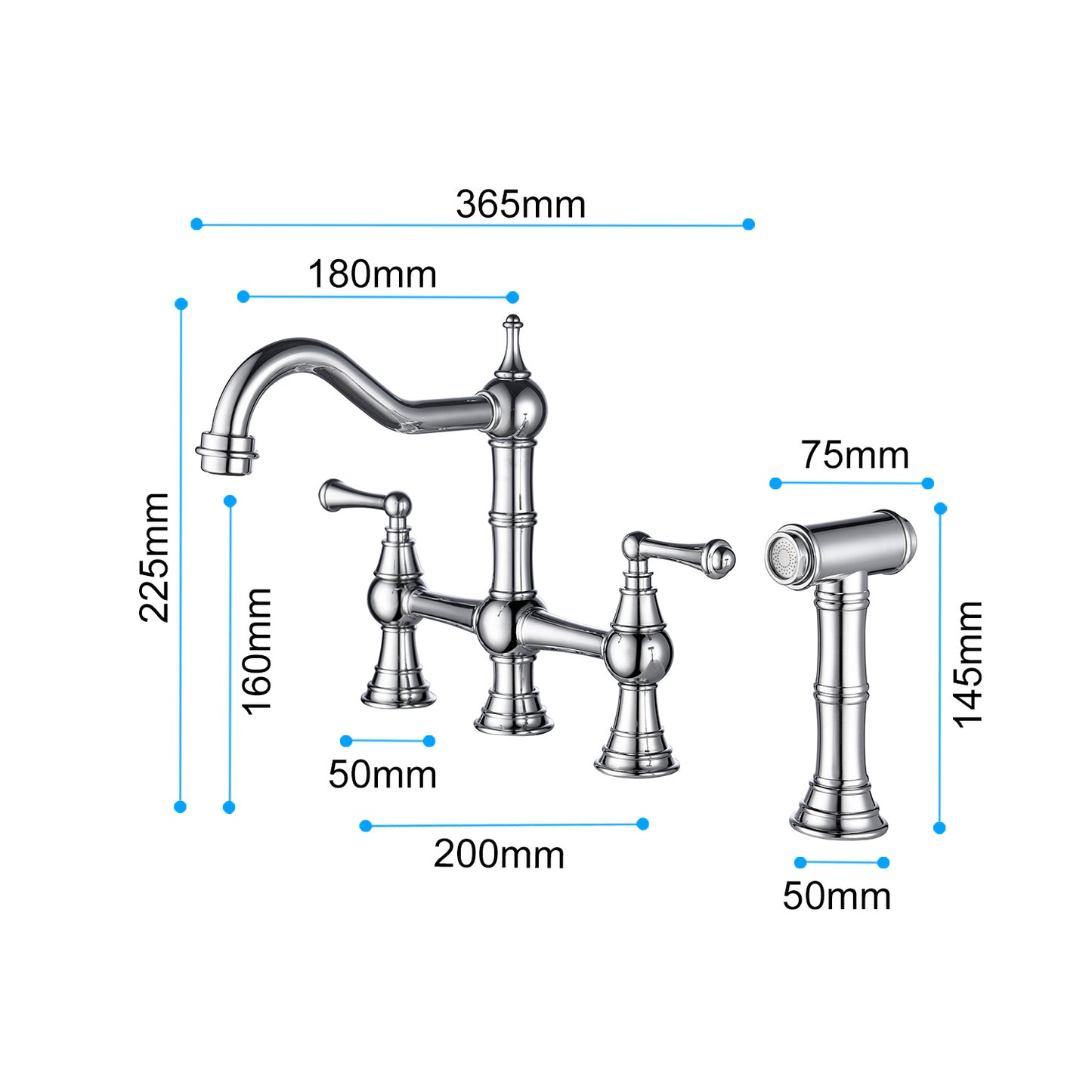 Bridge Dual Handle Kitchen Faucet with Side Sprayer
