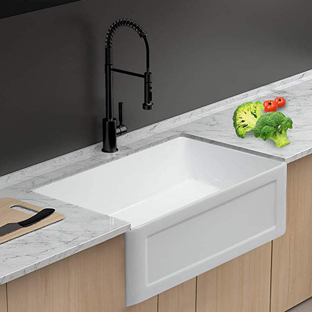 Farmhouse Kitchen Sink White Fireclay Apron Front Sink