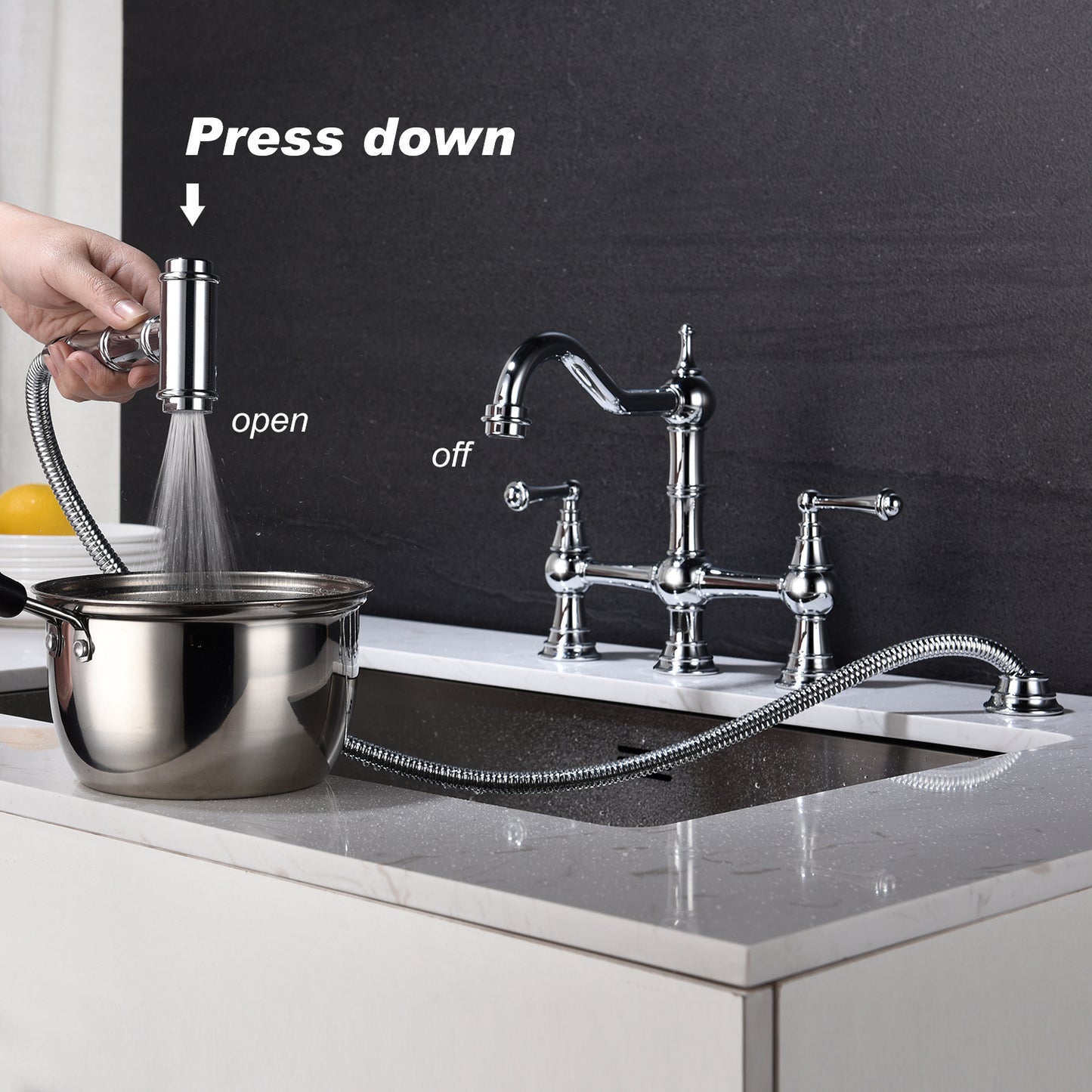 Bridge Dual Handle Kitchen Faucet with Side Sprayer