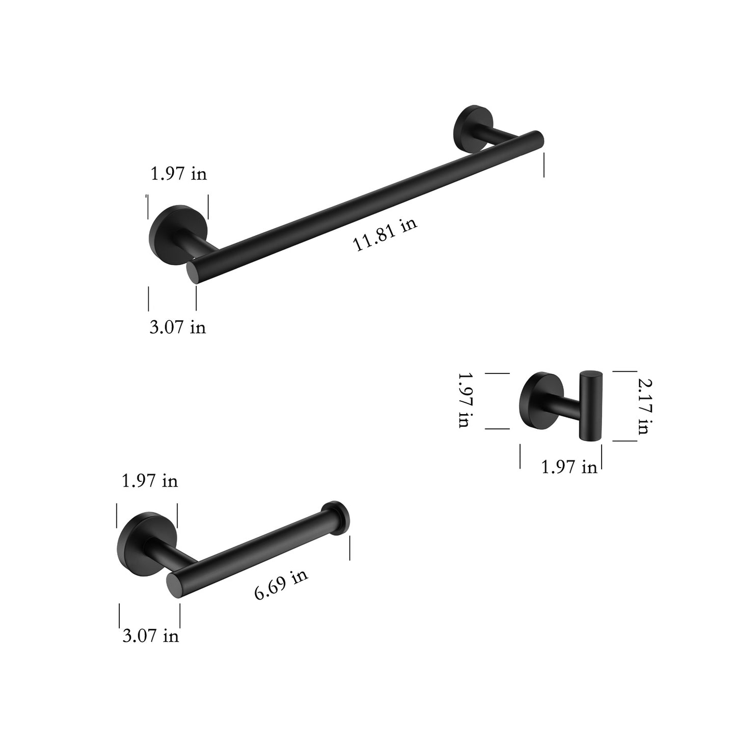 3-Piece Bathroom Hardware Set with Toilet Paper Holder, Towel Ring, Adjustable Towel Bar
