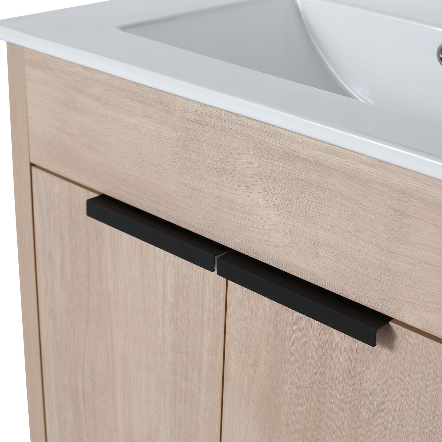 Freestanding Bathroom Vanity, White Ceramic Sink with 2 Soft-Close Cabinet Doors