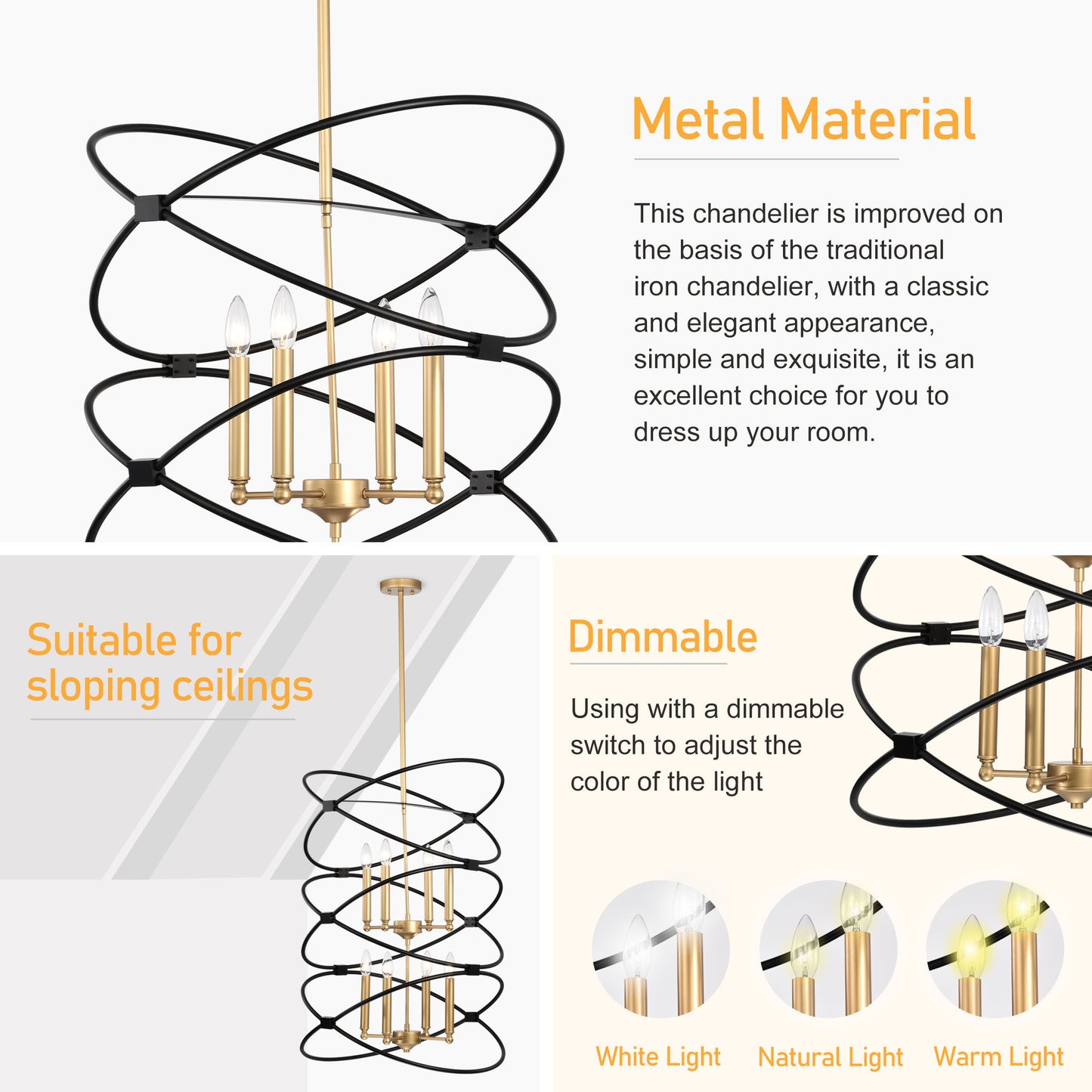 Transitional Gold/Matte Black Metal Chandelier Fixture; 8 lights ; 2-Tier-Candle Ceiling Light