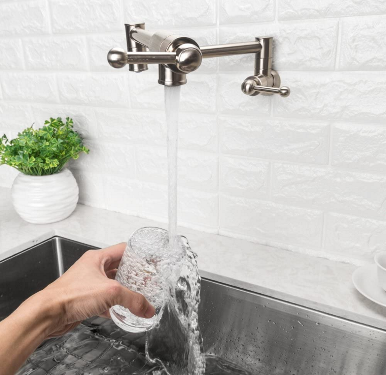 Lordear Wall Mount Kitchen Faucets Stainless Steel Folding Stretchable Double Joint Swing Arm