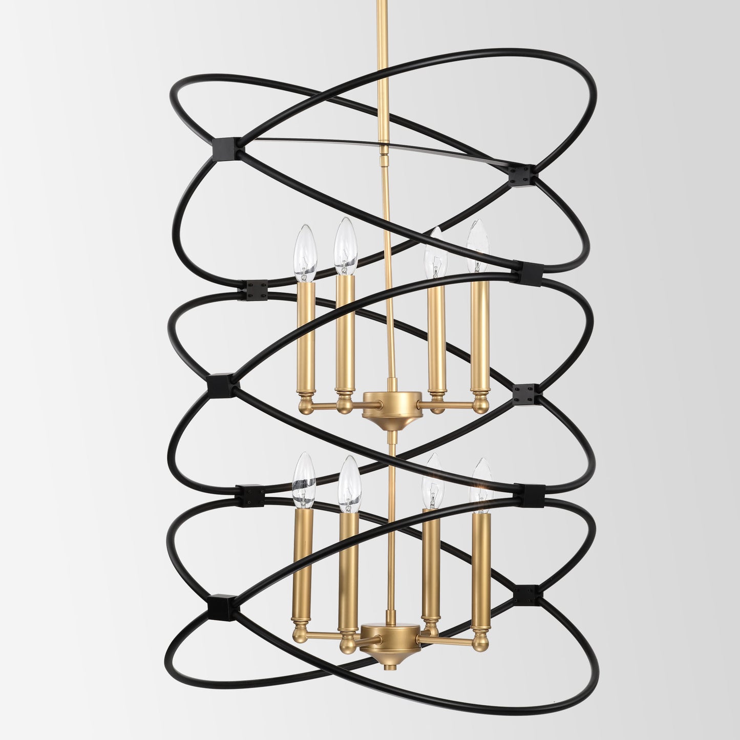 Transitional Gold/Matte Black Metal Chandelier Fixture; 8 lights ; 2-Tier-Candle Ceiling Light