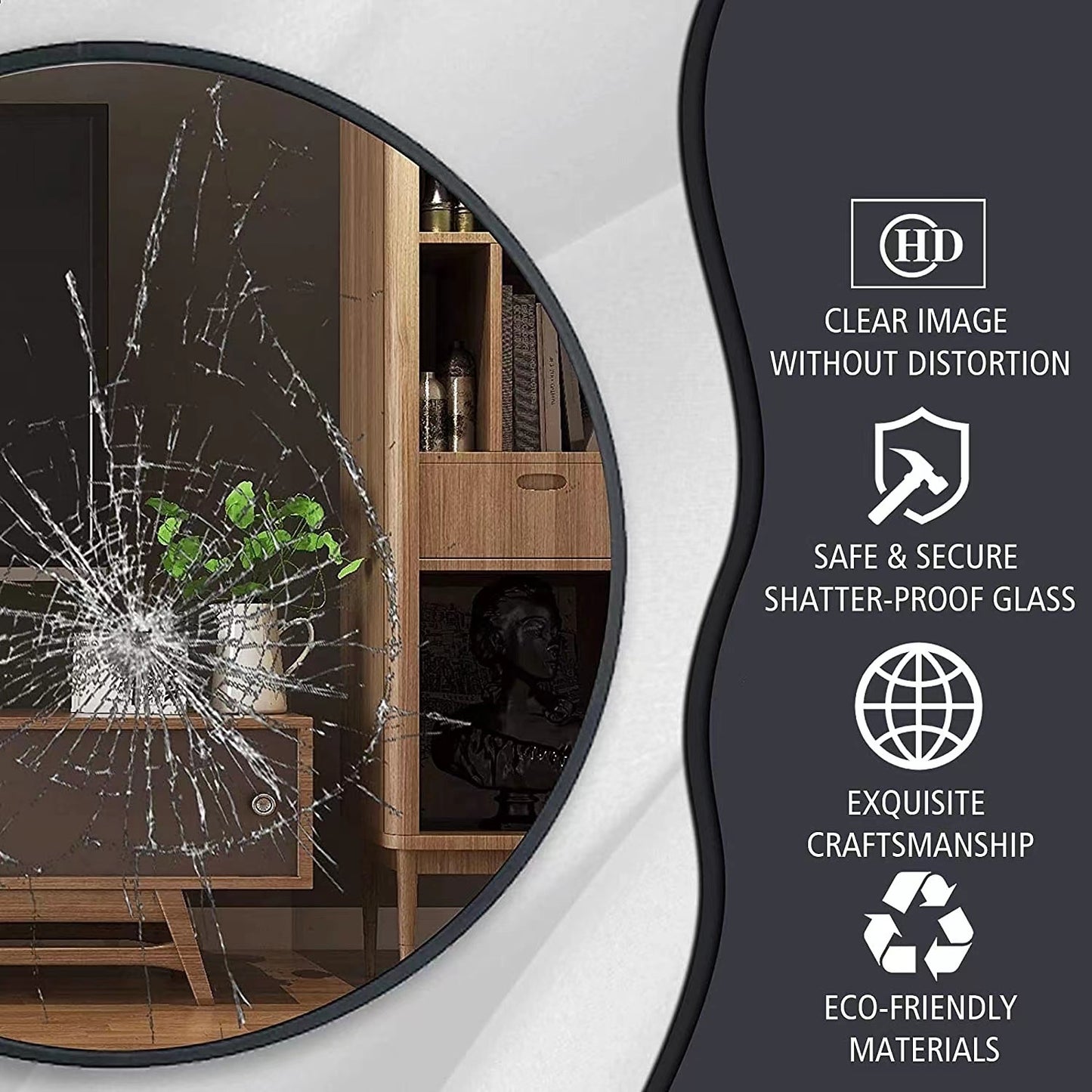 SDKOA Wall Round Mirror 24 Inch with Black Modern Aluminum Alloy Frame, Large Circle Mirror Wall Mounted for Bathroom, Living Room, Entryways