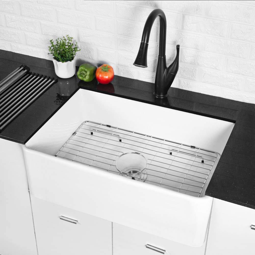 Farmhouse Kitchen Sink White Fireclay Apron Front Sink