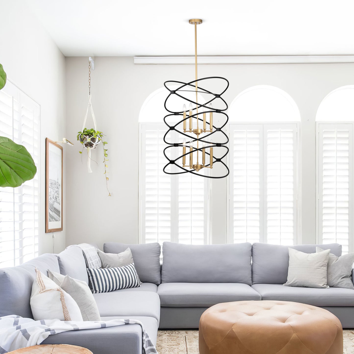 Transitional Gold/Matte Black Metal Chandelier Fixture; 8 lights ; 2-Tier-Candle Ceiling Light