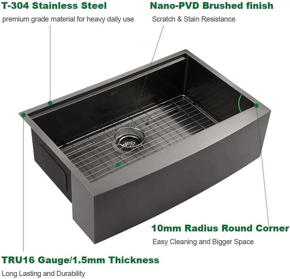30" Gun Metal Black Farmhouse Workstation Sink