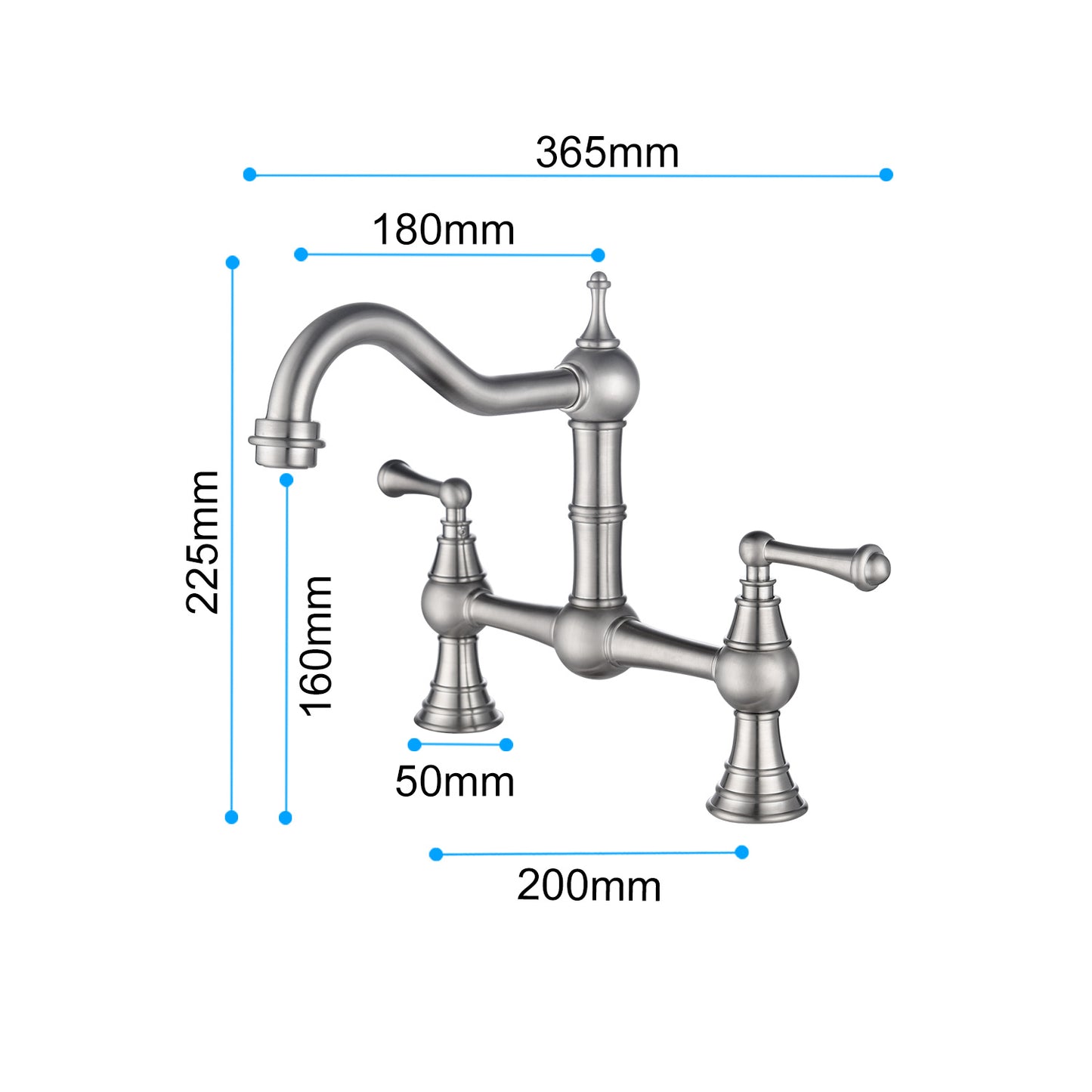 Double Handle Widespread Kitchen Faucet with Traditional Handles,Bridge Dual Handles Kitchen Faucet,Kitchen sink faucet