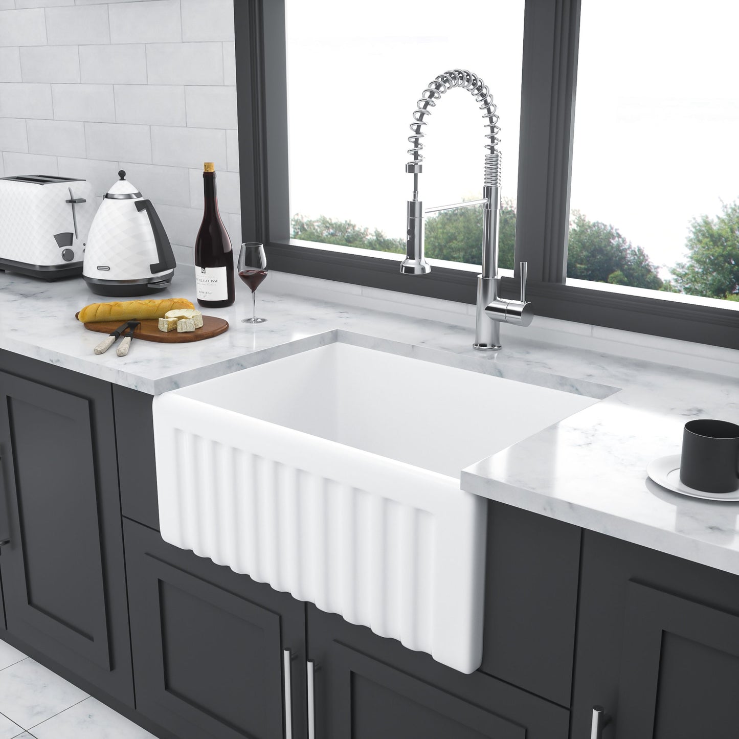 White 24 inch Farmhouse Kitchen Single Bowl Sink