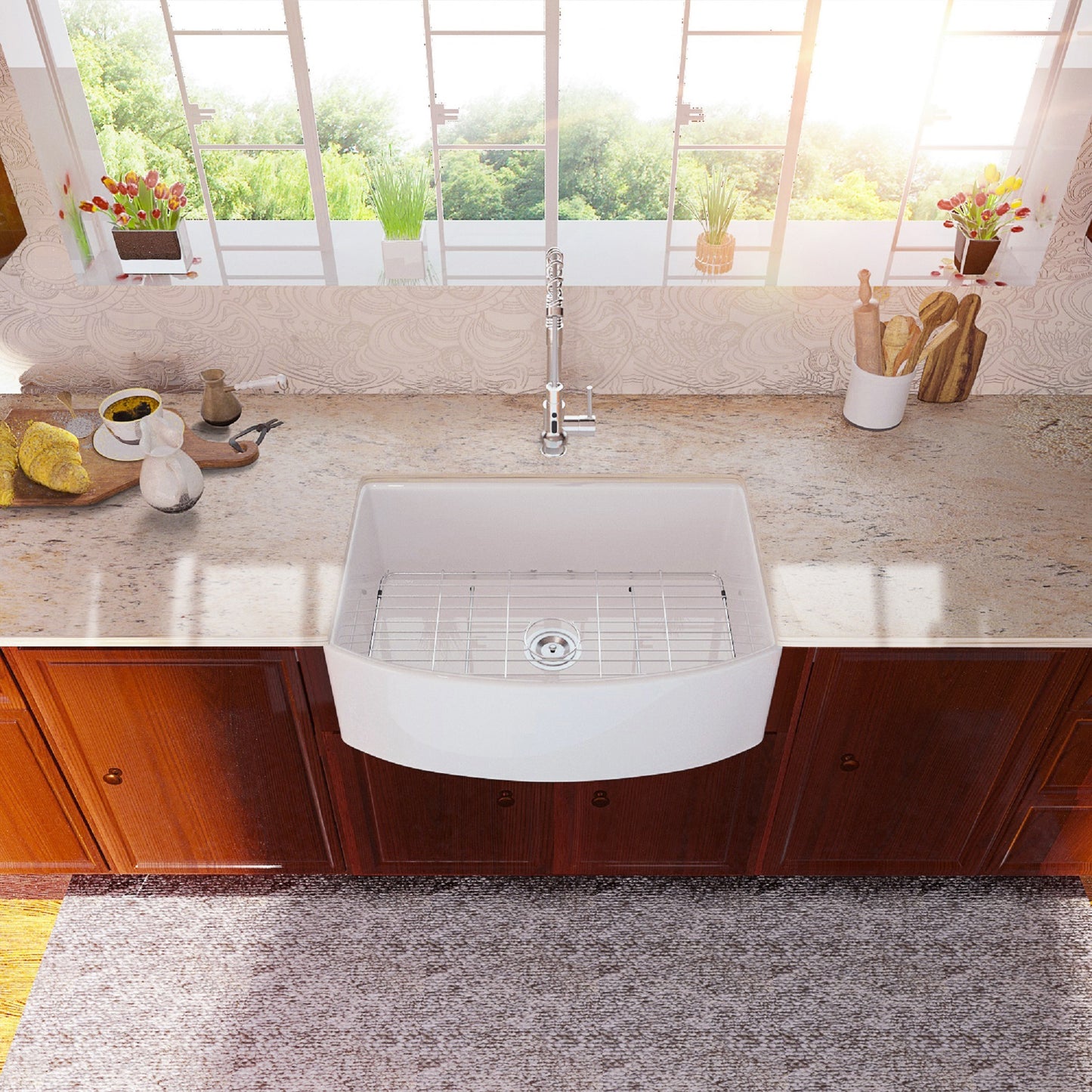 Farmhouse Kitchen Sink White Fireclay Apron Front Sink