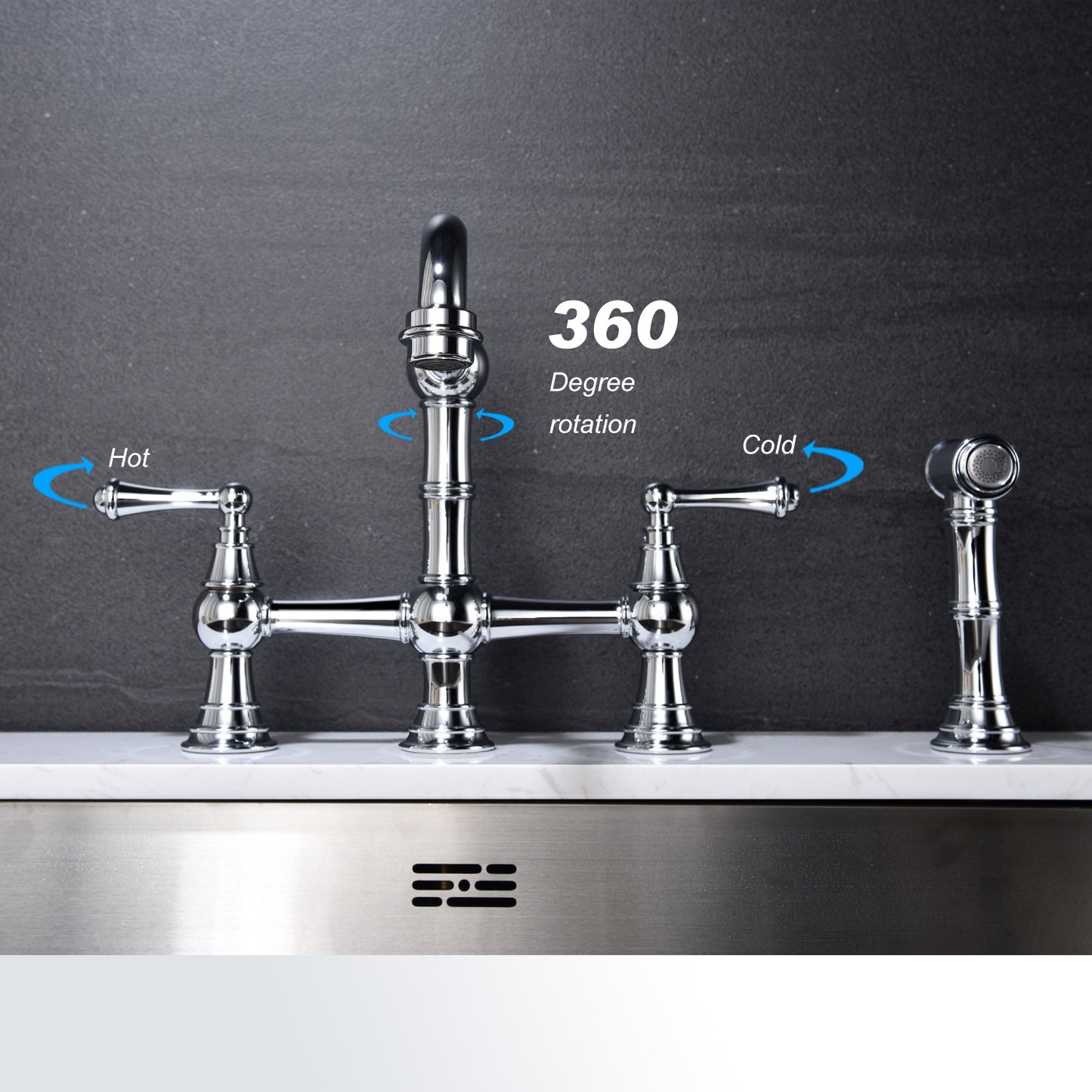 Bridge Dual Handle Kitchen Faucet with Side Sprayer